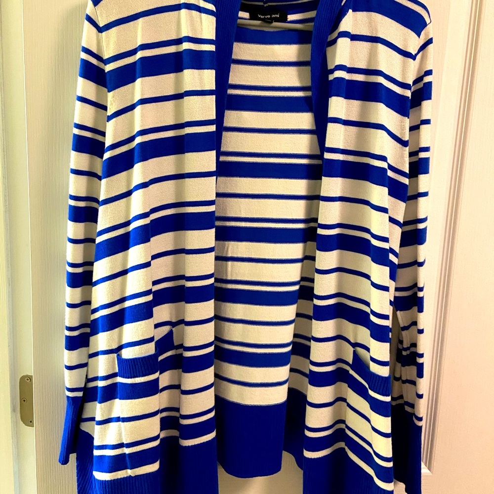 Blue and white hooded tunic